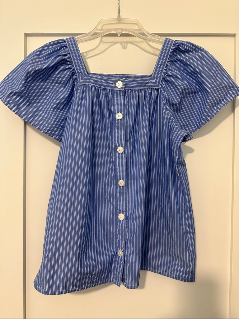 GAP kids girl's Blue Striped Square-Neck Button Front Top